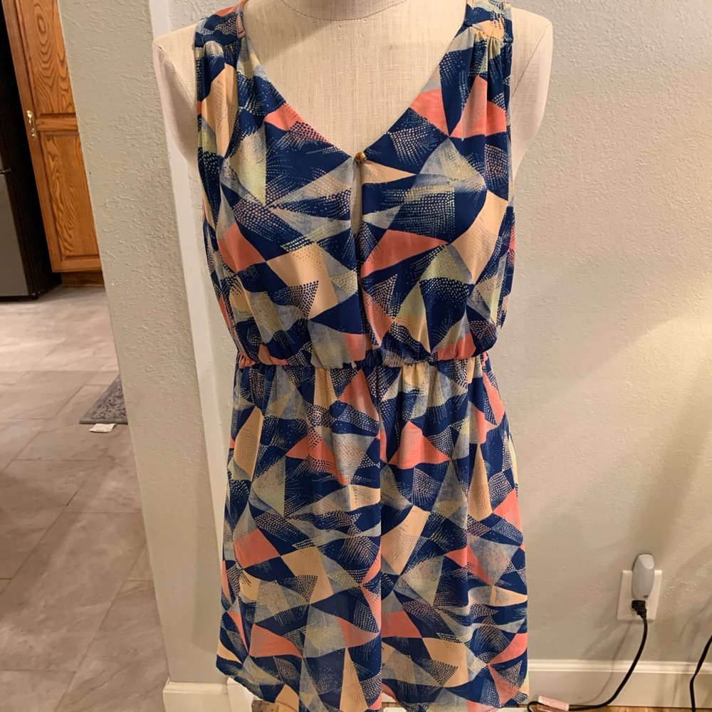 Short Blue A-Line Dress with elastic waistline